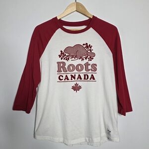 Roots Red & White 3/4 Sleeve ringer tee 100% Cotton **Flawed